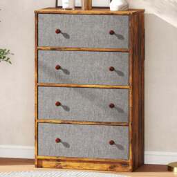 HOMCOM 4 Drawer Grey and Rustic Brown Chest of Drawers - Wilko - thumbnail 1