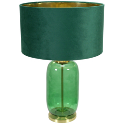 ValueLight Leigh Green Velvet and Gold Inner Shade Forest Green and Gold Glass LED Table Lamp - Size: 52.5 x 45 x 45cm - ValueLights - Wilko