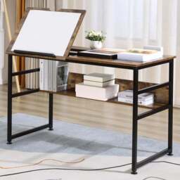 Portland Adjustable Drafting Table with 15 Level Tabletop - Size: 120 x 60 x 75cm - Brown - Wilko