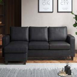 Monroe 3 Seater Black PU Leather Reversible Chaise Sofa - Wilko - thumbnail 1