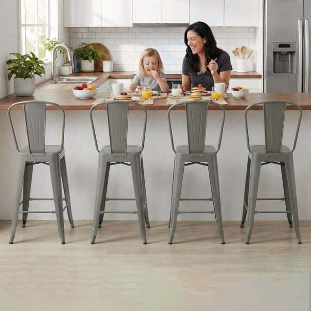 FWStyle Silver Gloss Metal Bar Chair 4 Pack - Size: Set of 4 - Wilko - image 1