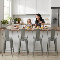 FWStyle Silver Gloss Metal Bar Chair 4 Pack - Size: Set of 4 - Wilko - thumbnail 6