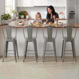 FWStyle Silver Gloss Metal Bar Chair 4 Pack - Size: Set of 4 - Wilko - thumbnail 1