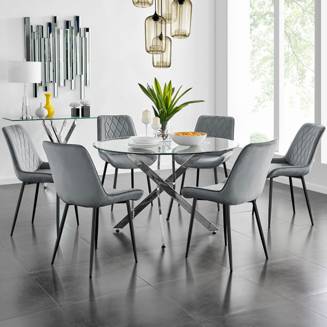 Furniturebox Arona Cesano 6 Seater Round Dining Set Grey and Chrome - Wilko - image 1