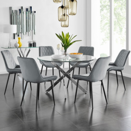 Furniturebox Arona Cesano 6 Seater Round Dining Set Grey and Chrome - Wilko - thumbnail 1