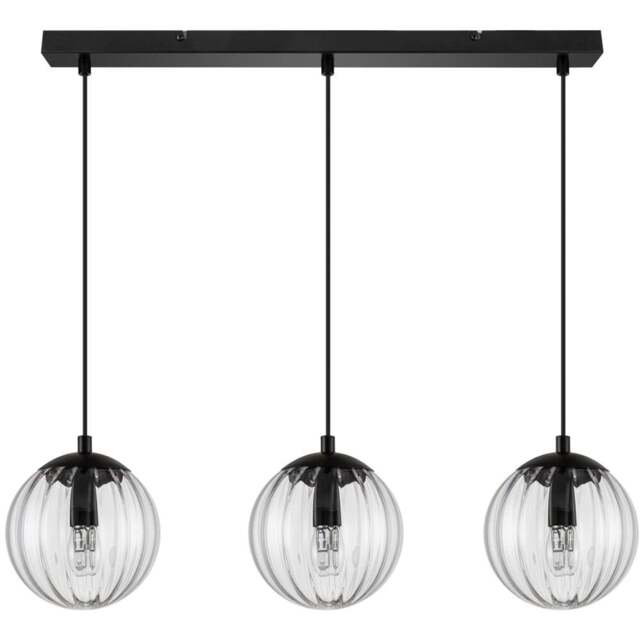 Cosylyte Kingston 3 Light Clear Ribbed Glass Bar Pendant Light - Size: 64 x 22 x 19.5cm - Black - Wilko - image 1