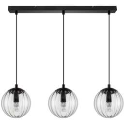 Cosylyte Kingston 3 Light Clear Ribbed Glass Bar Pendant Light - Size: 64 x 22 x 19.5cm - Black - Wilko