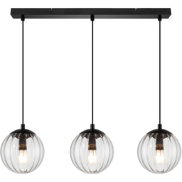 Cosylyte Kingston 3 Light Clear Ribbed Glass Bar Pendant Light - Size: 64 x 22 x 19.5cm - Black - Wilko - thumbnail 4