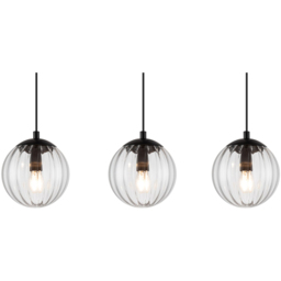 Cosylyte Kingston 3 Light Clear Ribbed Glass Bar Pendant Light - Size: 64 x 22 x 19.5cm - Black - Wilko - thumbnail 5