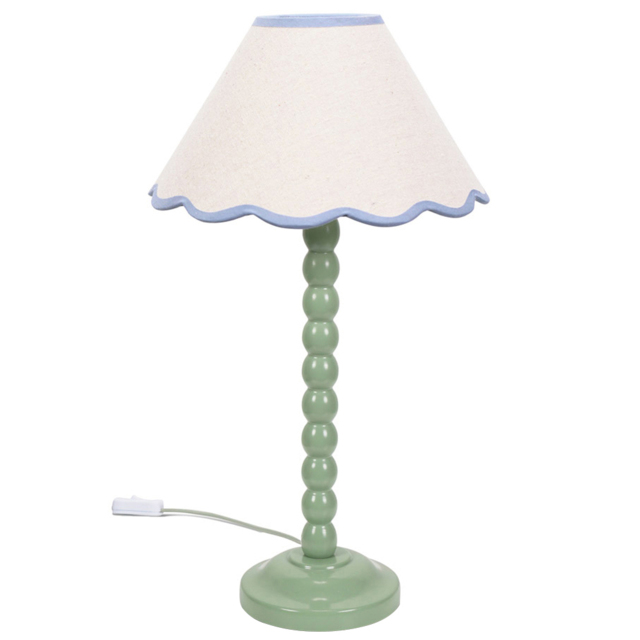 ValueLights Bobbins Natural and Blue Scallop Shade Sage Green LED Table Lamp - Size: 45 x 27 x 27cm - Wilko - image 1