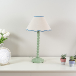 ValueLights Bobbins Natural and Blue Scallop Shade Sage Green LED Table Lamp - Size: 45 x 27 x 27cm - Wilko - thumbnail 6