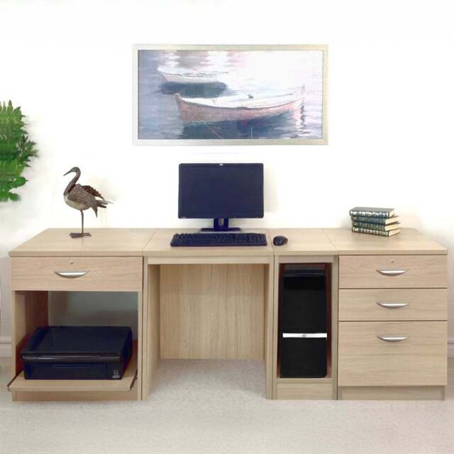 R White Cabinets 4 Drawer Set-16 Computer Desk with Printer Shelf Brown - Size: 72.8 x 197.9 x 54cm - Wilko - image 1