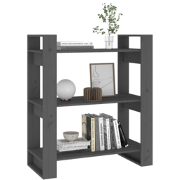 vidaXL 3 Shelf Grey Solid Pine Wood Bookcase - Size: 91 x 80 x 35cm - Wilko - thumbnail 5