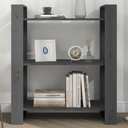 vidaXL 3 Shelf Grey Solid Pine Wood Bookcase - Size: 91 x 80 x 35cm - Wilko - thumbnail 1