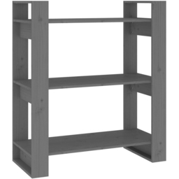 vidaXL 3 Shelf Grey Solid Pine Wood Bookcase - Size: 91 x 80 x 35cm - Wilko - thumbnail 3