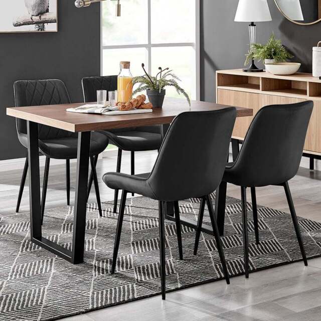 Furniturebox Solo Cesano 4 Seater Dining Set Brown and Black - Wilko - image 1