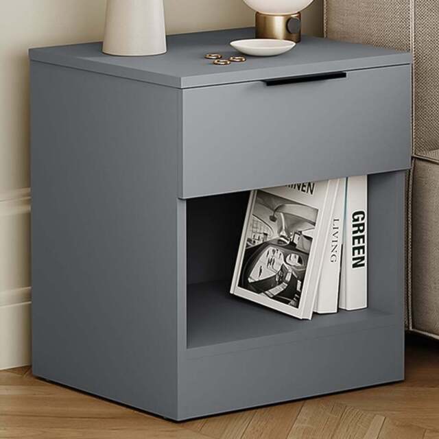 Vida Designs Trega Single Drawer Single Shelf Grey Bedside Cabinet Set of 2 - Wilko - image 1