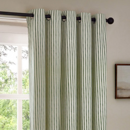 Yard Hebden Green Striped Cotton Eyelet Curtains 229 x 137cm - Size: 137 x 229 x 1cm - Wilko - thumbnail 3
