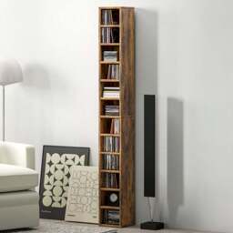 HOMCOM 204 CD Rustic Brown Tall Bookshelf with Cubes - Size: 12 Shelf - Wilko