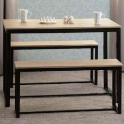 Seconique Lincoln 2 Bench Dining Set Sonoma Oak and Black - Size: 4 Seater - Brown - Wilko