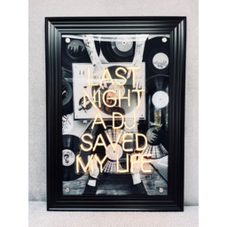 Splashbax Last Night a Dj Saved My Life Black Premium Gallery Frame LED Neon Wall Art - Size: 105 x 75 x 7cm - Multi - Wilko - thumbnail 3