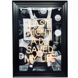 Splashbax Last Night a Dj Saved My Life Black Premium Gallery Frame LED Neon Wall Art - Size: 105 x 75 x 7cm - Multi - Wilko - thumbnail 1
