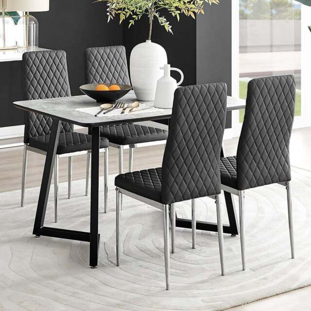 Furniturebox Copeland Valera Marble Effect 4 Seater Dining Set White Black and Chrome - Wilko - image 1