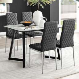 Furniturebox Copeland Valera Marble Effect 4 Seater Dining Set White Black and Chrome - Wilko - thumbnail 1