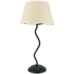 ValueLights Wiggle Linen Scallop White Edge Shade Black Metal Stem LED Table Lamp - Wilko