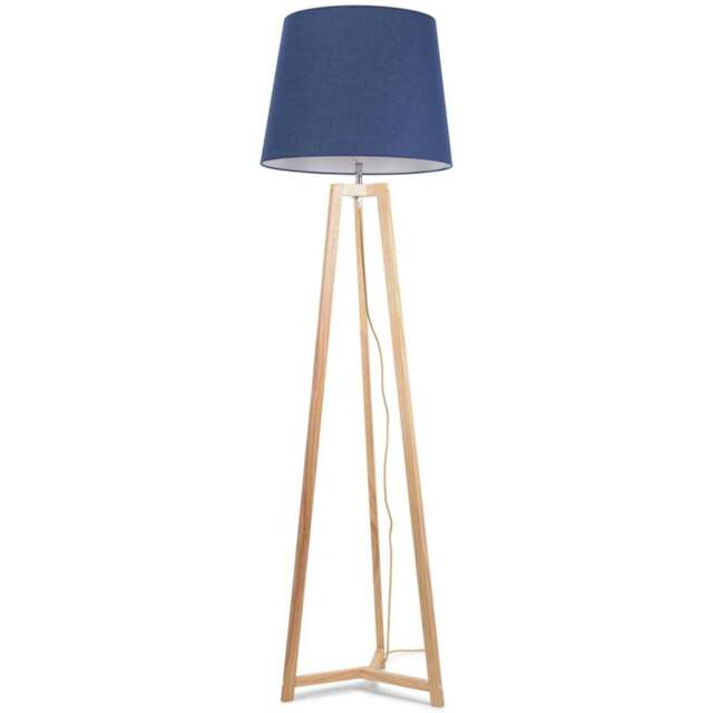 ValueLights Lottie Navy Blue Fabric Tapered Shade Natural Wood Tripod LED Floor Lamp - Size: 158 x 45 x 45cm - Cream - Wilko