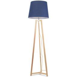 ValueLights Lottie Navy Blue Fabric Tapered Shade Natural Wood Tripod LED Floor Lamp - Size: 158 x 45 x 45cm - Cream - Wilko - thumbnail 1