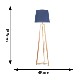 ValueLights Lottie Navy Blue Fabric Tapered Shade Natural Wood Tripod LED Floor Lamp - Size: 158 x 45 x 45cm - Cream - Wilko - thumbnail 5