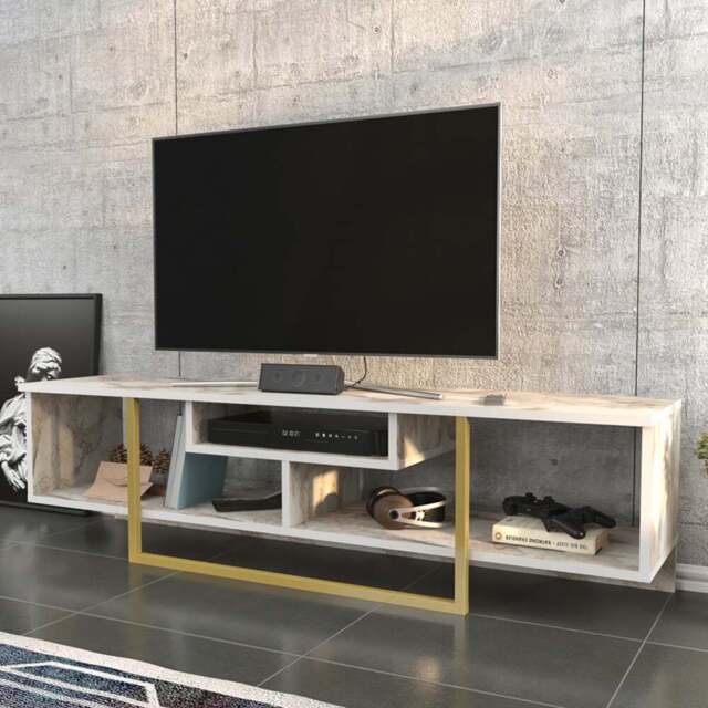 Decorotika Asal 3 Shelf Ephesus and Gold Modern TV Unit - Size: 40 x 149.4 x 35.2cm - Multi - Wilko - image 1