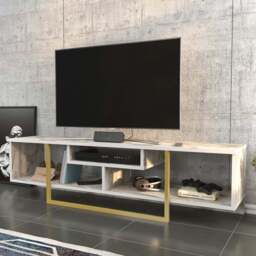 Decorotika Asal 3 Shelf Ephesus and Gold Modern TV Unit - Size: 40 x 149.4 x 35.2cm - Multi - Wilko - thumbnail 1