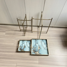 Acacia Home Set of 2 Marble Effect Square Table - Size: 45 x 32 x 22cm - Gold - Wilko - thumbnail 4