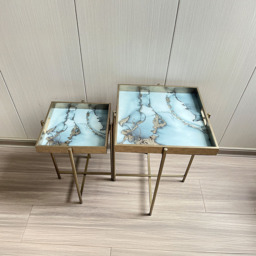 Acacia Home Set of 2 Marble Effect Square Table - Size: 45 x 32 x 22cm - Gold - Wilko - thumbnail 3
