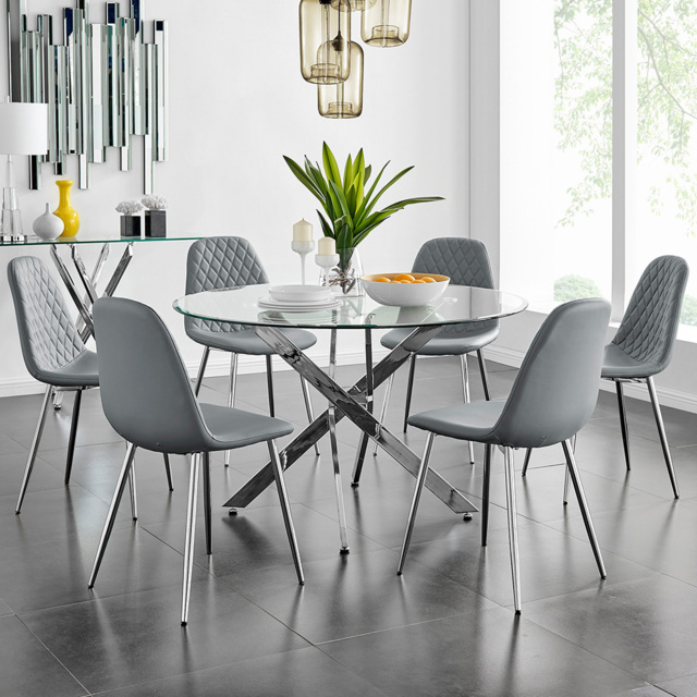 Furniturebox Arona Solara 6 Seater Round Dining Set Elephant Grey and Chrome - Wilko - image 1