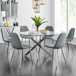 Furniturebox Arona Solara 6 Seater Round Dining Set Elephant Grey and Chrome - Wilko - thumbnail 1