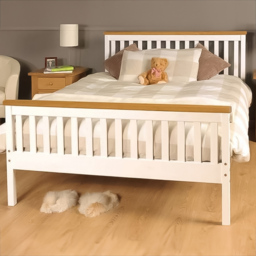 Brooklyn King Size White Wooden Bed Frame with Caramel Bar - Multi - Wilko - thumbnail 1