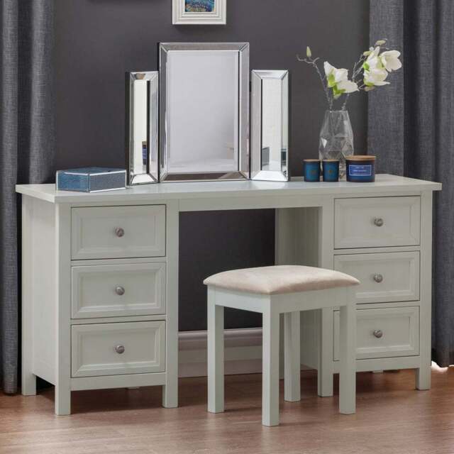 Julian Bowen Maine 6 Drawer Dove Grey Dressing Table - Size: 44 x 145 x 74cm - Wilko - image 1