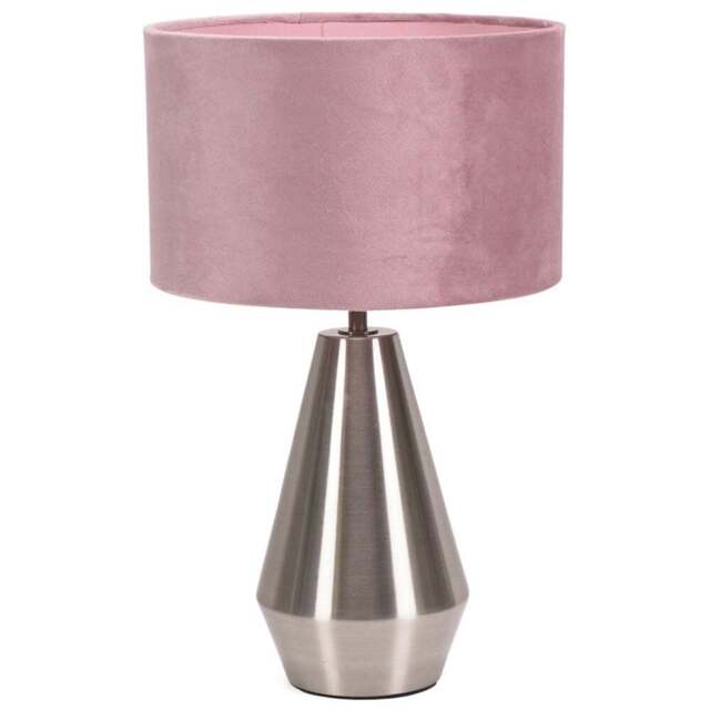 ValueLights Jax Reni Blush Pink Velvet and Chrome Drum Shade Touch LED Table Lamp - Size: 41 x 25 x 25cm - Silver - Wilko - image 1
