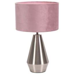 ValueLights Jax Reni Blush Pink Velvet and Chrome Drum Shade Touch LED Table Lamp - Size: 41 x 25 x 25cm - Silver - Wilko - thumbnail 1