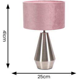 ValueLights Jax Reni Blush Pink Velvet and Chrome Drum Shade Touch LED Table Lamp - Size: 41 x 25 x 25cm - Silver - Wilko - thumbnail 7