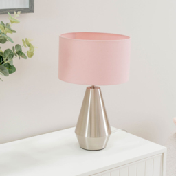 ValueLights Jax Reni Blush Pink Velvet and Chrome Drum Shade Touch LED Table Lamp - Size: 41 x 25 x 25cm - Silver - Wilko - thumbnail 6