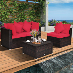 Costway 3 Seater Red Outdoor Rattan Conversation Set with Cushions and Pillows - Wilko - thumbnail 1