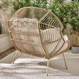 Furniturebox Veza 2 Seater Rattan Light Brown Egg Chair with Cream Cushion - Wilko - thumbnail 7