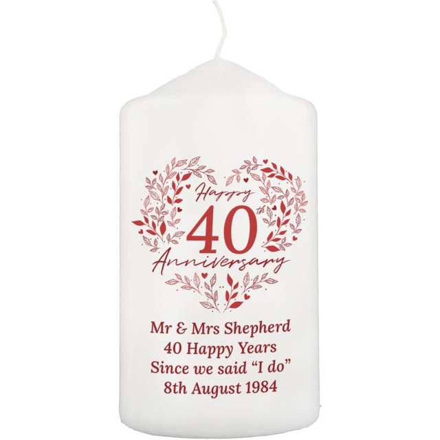 Personalised Memento Personalised 40th Ruby Wedding Anniversary Pillar Candle - Size: 0.7 x 1.3 x 0.7cm - White - Wilko - image 1