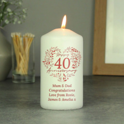 Personalised Memento Personalised 40th Ruby Wedding Anniversary Pillar Candle - Size: 0.7 x 1.3 x 0.7cm - White - Wilko - thumbnail 3