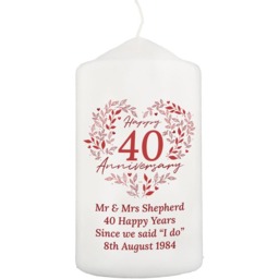 Personalised Memento Personalised 40th Ruby Wedding Anniversary Pillar Candle - Size: 0.7 x 1.3 x 0.7cm - White - Wilko - thumbnail 1