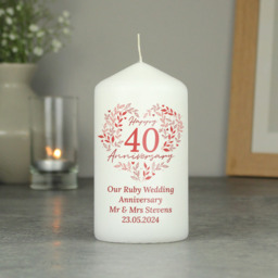 Personalised Memento Personalised 40th Ruby Wedding Anniversary Pillar Candle - Size: 0.7 x 1.3 x 0.7cm - White - Wilko - thumbnail 4